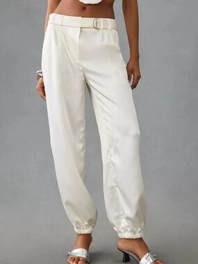NWT By Anthropologie Maeve Size 14 Tall Ivory Parachute Pants $148 MSRP!